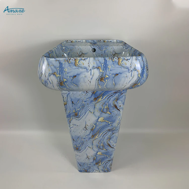 High quality sanitary ware freestanding blue marble sink ceramic bathroom wash hand art basin details