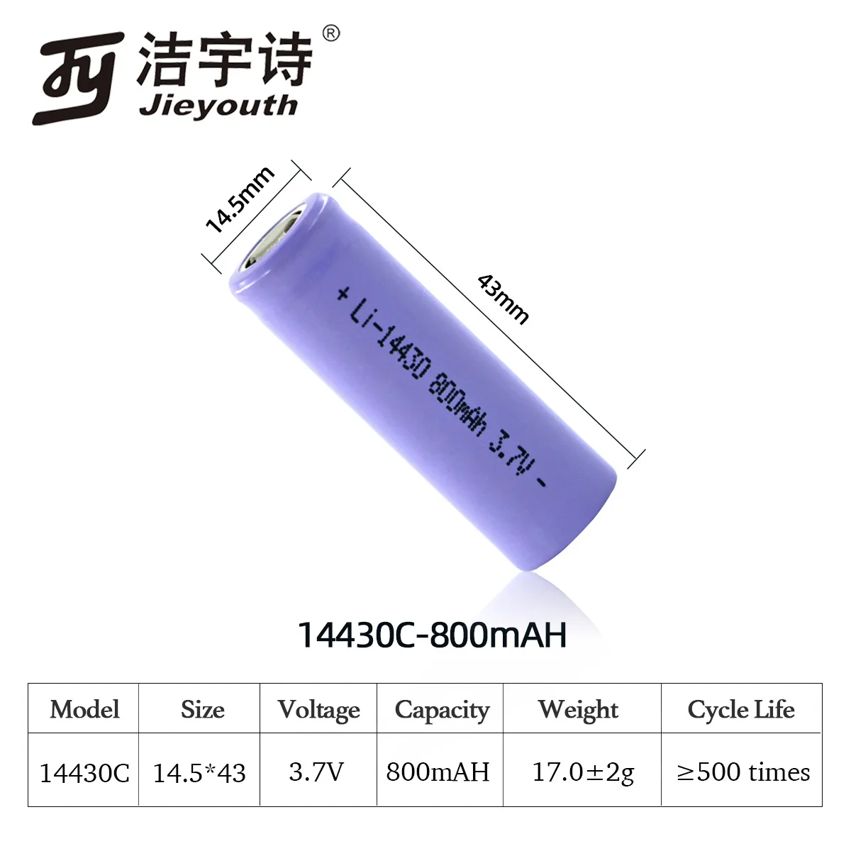 Original 14430 3.7V Lithium Battery - 800mah Rechargeable