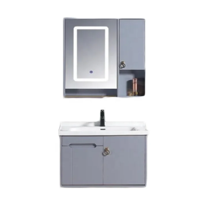 Cheap Grey Bathroom Cabinet Wall Hung Restroom Vanity Hotel Solid Wooden Complete Wash Basin