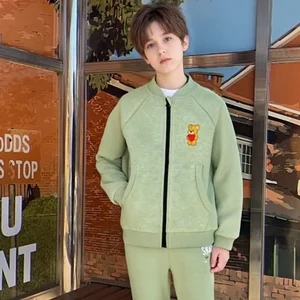 Wholesale Kids Clothes Children Suit Plant Dye Natural Dye Long Sleeved Full Zipper Boy Clothing Set With Pocket