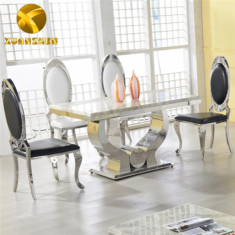 Antique Furniture Stainless Steel Dining Table Marble Dining Table