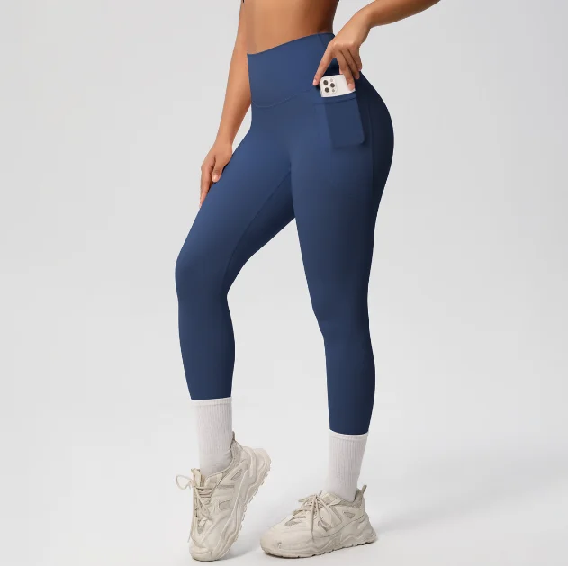 High Waist Pocket Solid Peach Four-Way Stretch Breathable Running Hip-lifting Fitness Sp preview