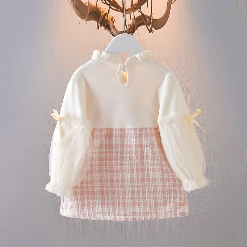 Spring Latest Design Pretty 6M to 2Y Plaid Girl Kids Long Sleeve Baby Bows Boutique Skirts 2 Year Old Girl Dresses