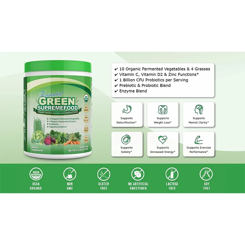 Super Greens Powder Private Label Multivitamin Bulk Mix Complete Whole Foods Adaptogen Vitamin Mineral Superfood Green Powder manufacture