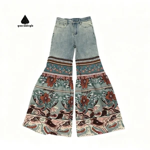 Pantalon Jean Femme Pant Manufacturer Custom True Religion Designer Splicing Flare Leg Jeans Femme Trousers for Women