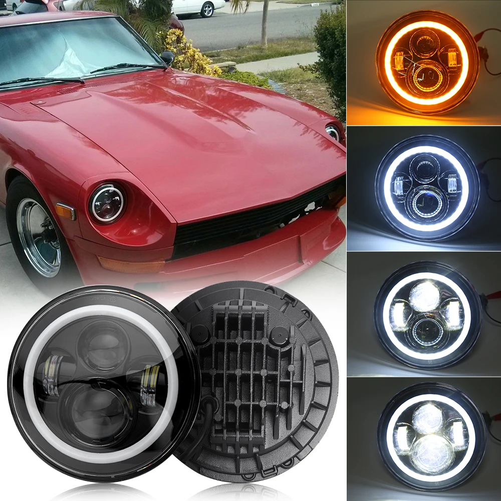 7-Inch Round LED Sealed Beam Halo Headlights for Jeep Wrangler, Kombi, Troller, and Willys  Hi-Lo Angel Eyes