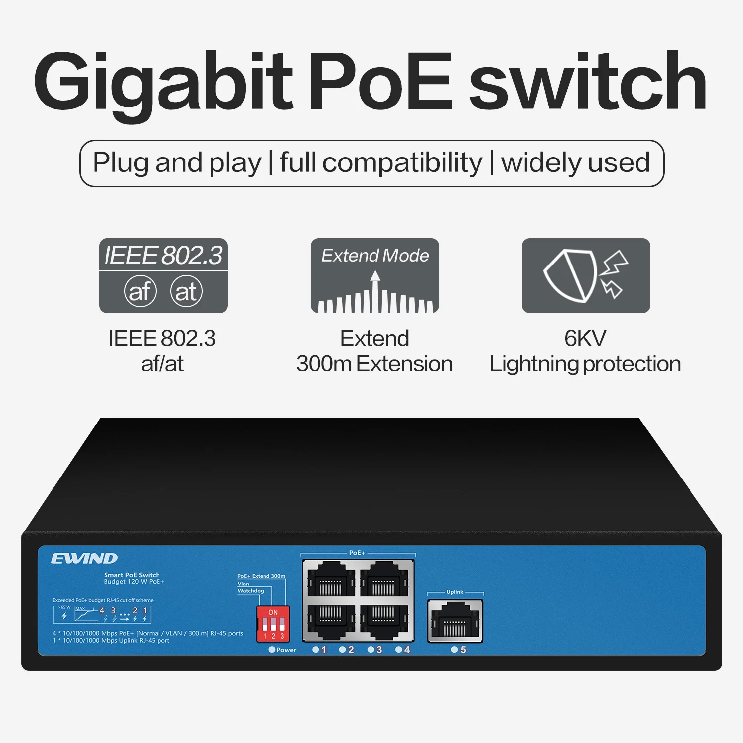 Poe Support High Quality 4 Ports PoE Switch with Competitive Price and VLAN Support ...