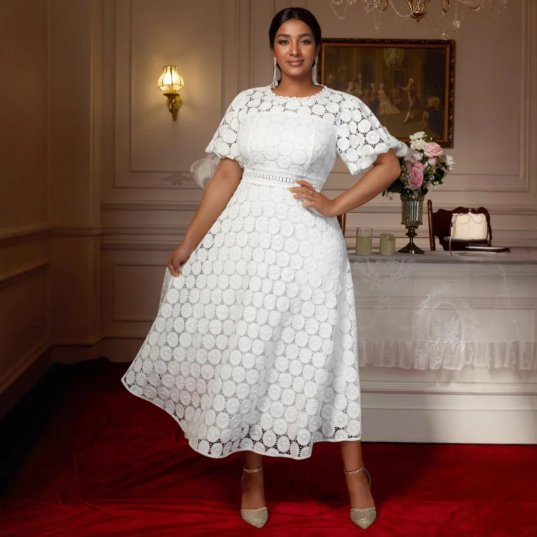 Shop Wholesale African White Lace Dress Styles for Plus Size - Main Image