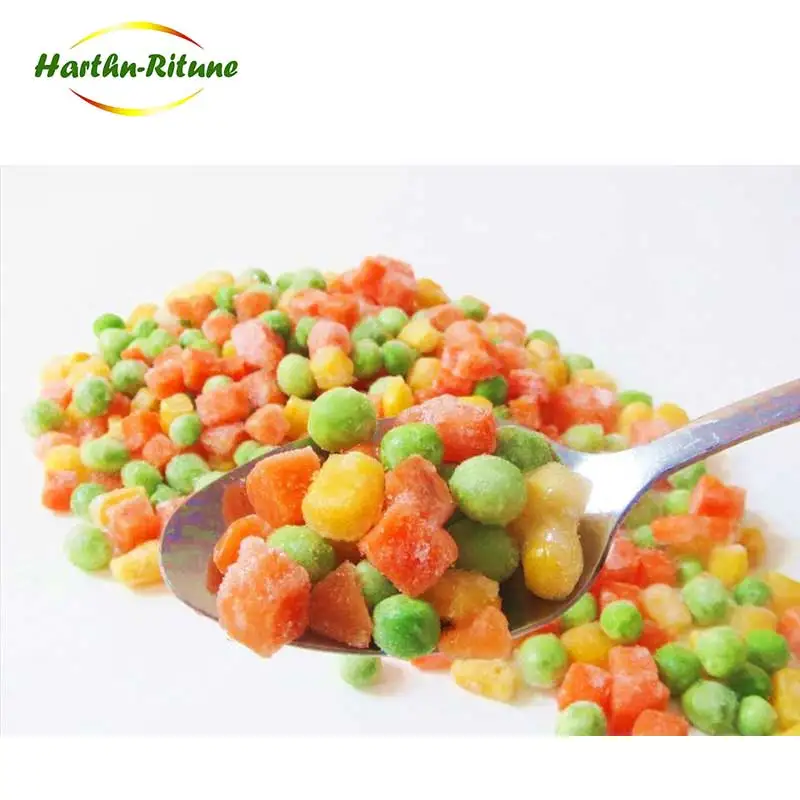 Prix de gros légumes mixtes surgelés comprenant dés de carottes, grains de maïs, haricots verts de soja, fourniture en vrac pour utilisation en restaurant