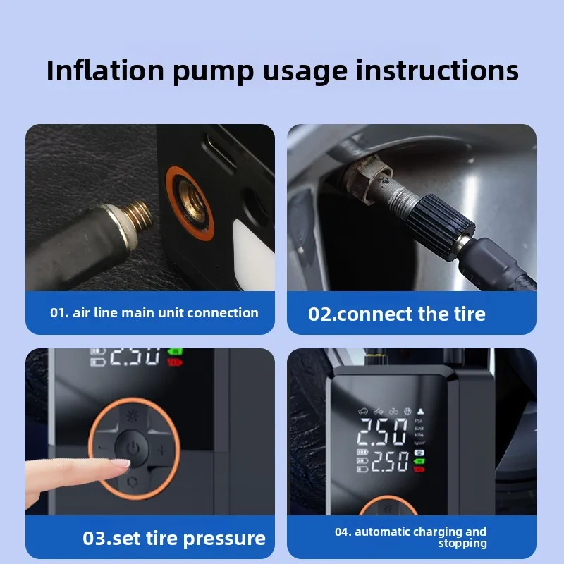 Dual Power Supply Mini Portable Wireless Electric Car Tyre Air Compressor Cordless Inflatable Pump Digital Tire Inflators - view 6