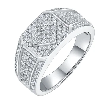 Deluxe S925 Sterling Silver Men's Ring with 0.94 Carats D Class Moissanite round Diamond Stone for Wedding Occasion