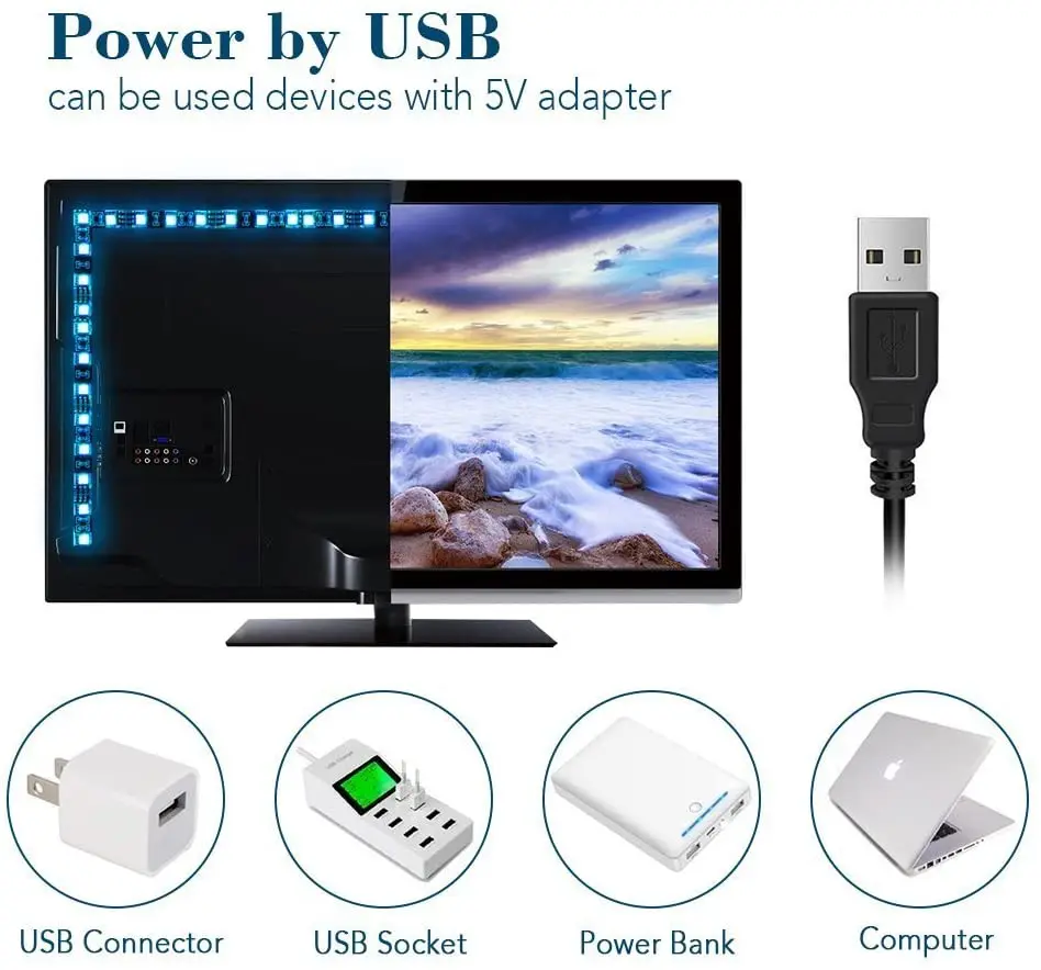 Led Strip Lights 6.56ft for 40-60in TV USB Backlight Kit with Remote-16 Color 5050 Waterproof 5V Led TV Lights