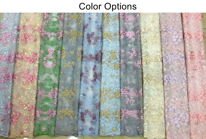10 Color Options Flower Embroidered Polyester Lace Fabric With Scalloped Edge