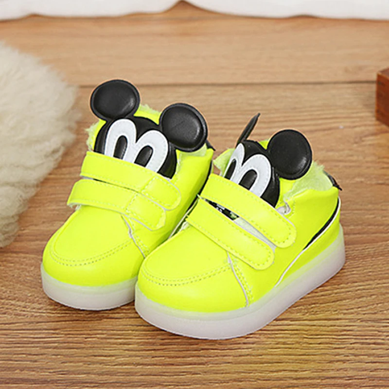 
Зимние теплые детские кроссовки со светодиодами для малышей, легкие спортивные детские кроссовки с Микки Маусом 