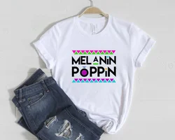 Wholesale Printing Logo Tshirt Women Cotton T Shirt Short Sleeve Melanin Popin Woman Graphic Tee