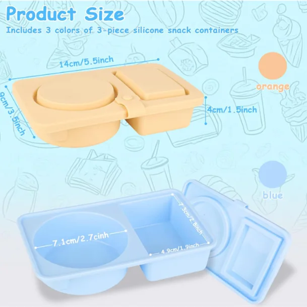 Portable Double-Compartment Silicone Snack Container Foldable Lid Microwavable Seasoning Sauce Box for Cooking Lunches manufacture