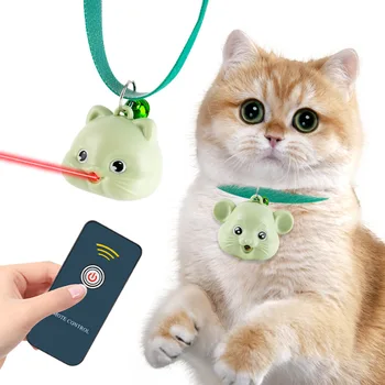 Cat Collar Toy with LED Lights Remote Controller Interactive Laser Cat Toys with Bell Automatic Cat Self Play Collar Funny Toy