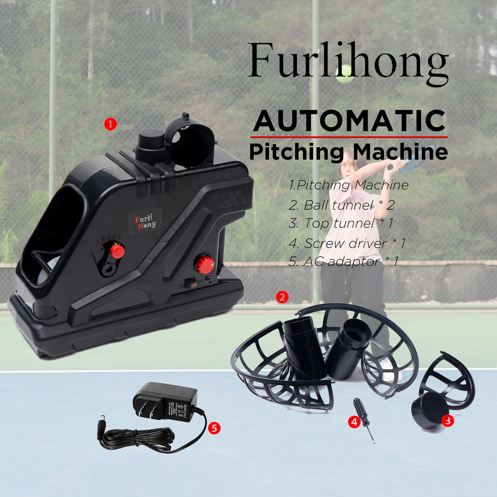 Furlihong 3809bh Tennis Ball Machine,Max 30 Mph,Adjustable Launching