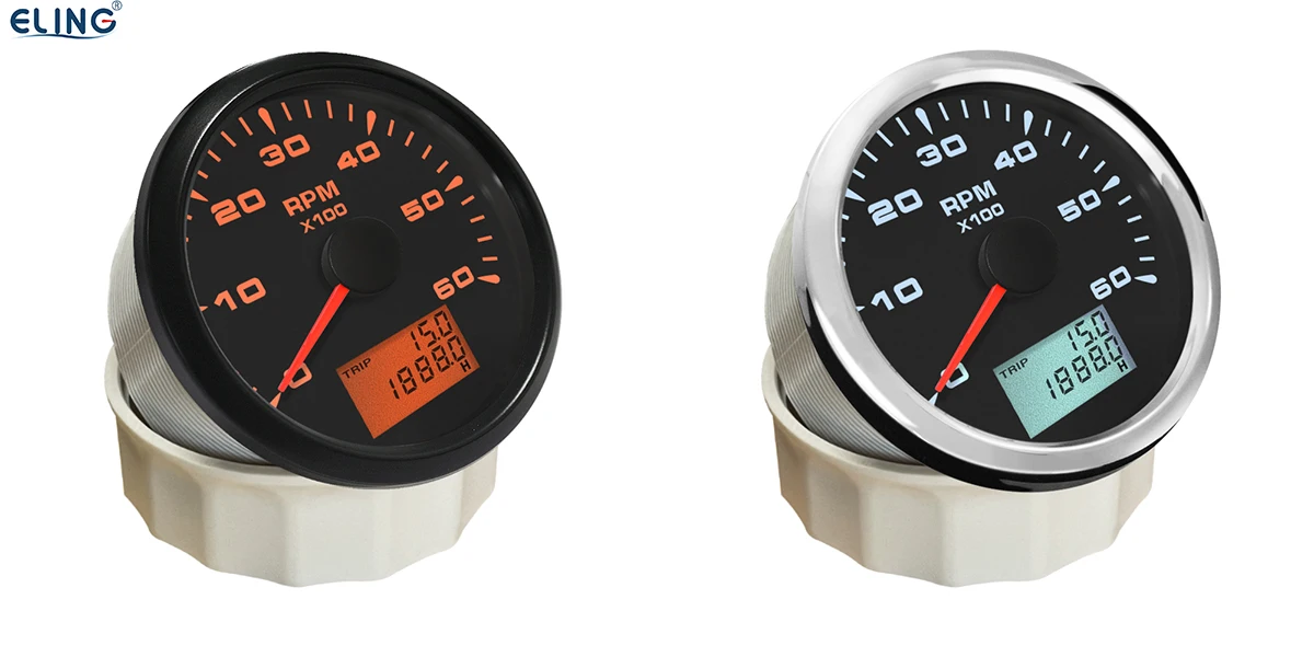ELING Tachometer Tacho Gauge 6000RPM for Auto Marine Yacht Vehicle with 8 Colors Backlight 85mm 9-32V 