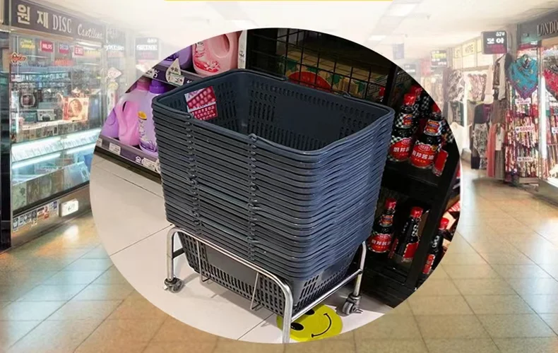 Supermarket Rolling Shopping Basket Retail Grocery Shopping Basket With