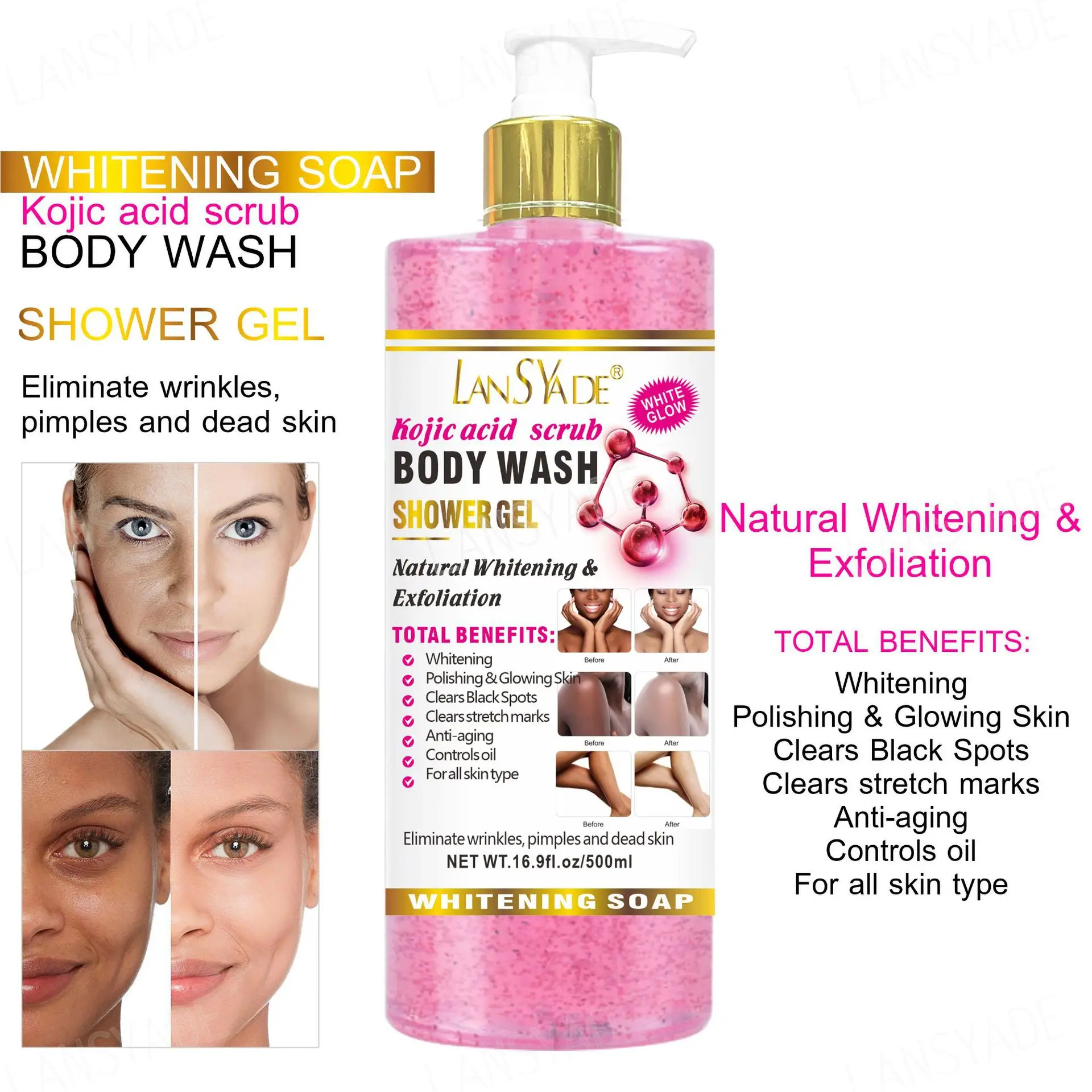 Fruit Scrub Shower Gel Silky smooth, refreshing and moisturizing skin gentle, clean and long-lasting 500ml