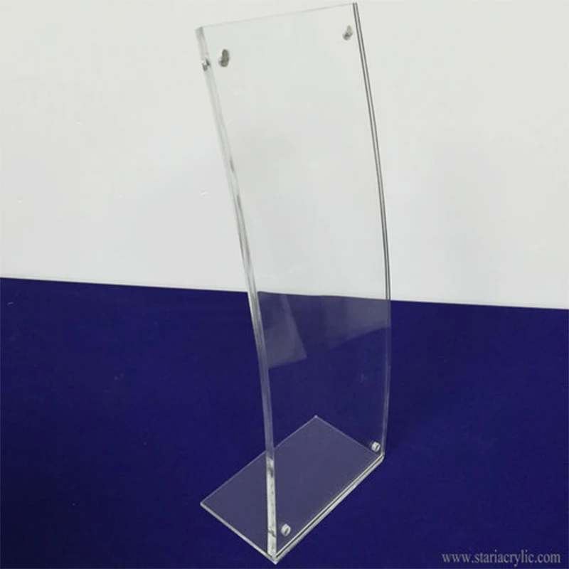Free Standing Curved Acrylic Tall Sign Holder Clear Acrylic L Shaped Curved Sign Holder With