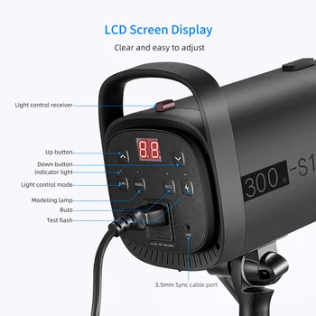 Neewer S101-300W Professional Studio Moonlight Strobe Flash Light 300W 5600K With Modeling Lamp Aluminium Alloy Bowens Mount detail image