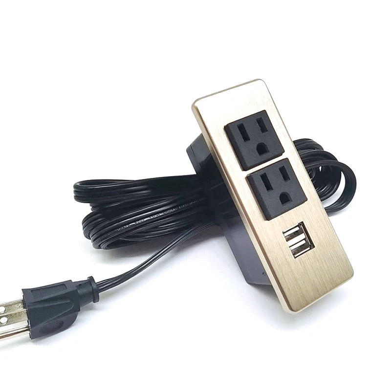 Recessed Mounted American Embedded 2Ac Outlets Desktop Socket 2 USB Charger Furniture Power Sockets for Sofa