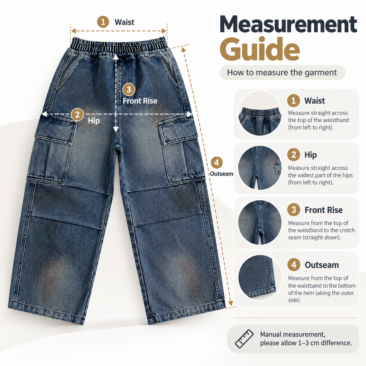 Autumn Teenager Boy Washed Blue Cargo Jeans for 5-15Y