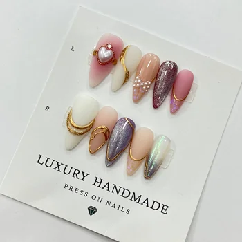 Wholesale 10pcs Hand Painted Gel Press Nails Beautiful Luxury Customized Design handmade press on nails