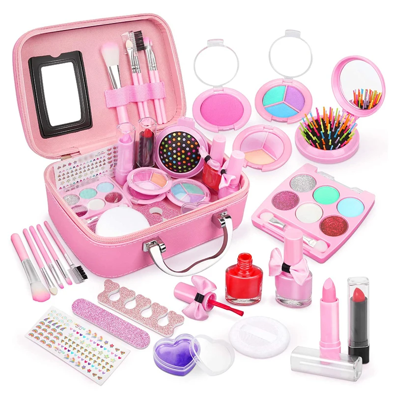 Meninas jogar maquiagem princesa brinquedos kit de maquiagem para crianças  brinquedos com caixa portátil para meninas idade 4-6 rosa/azul - AliExpress