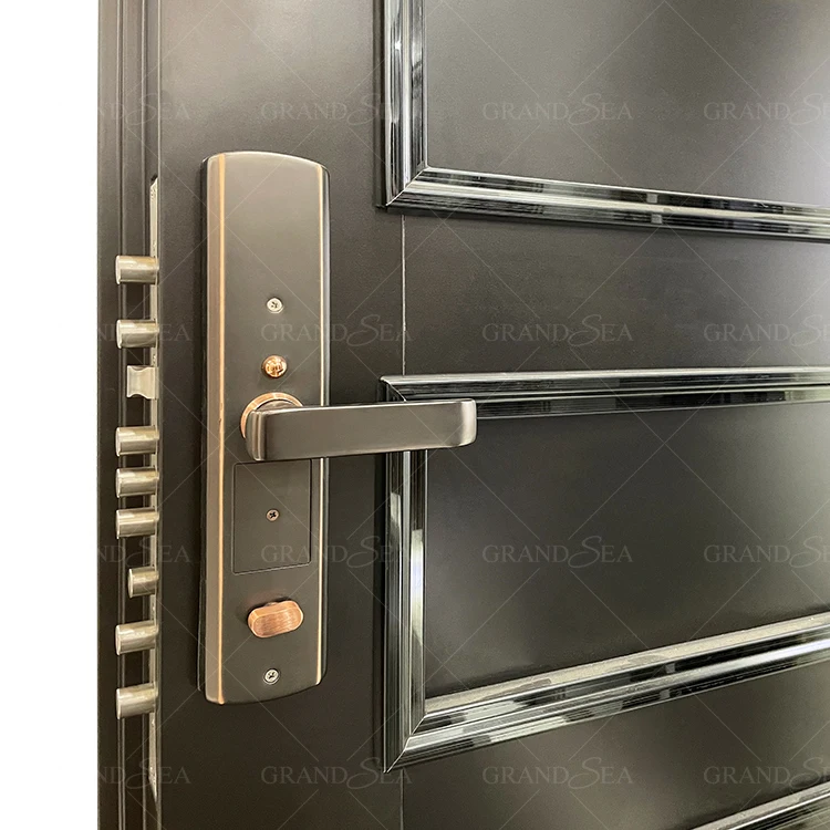 Dubai Cast Vertical Grain Golden Color Frosted Glass Bronze Color Stainless Steel Entrance Door