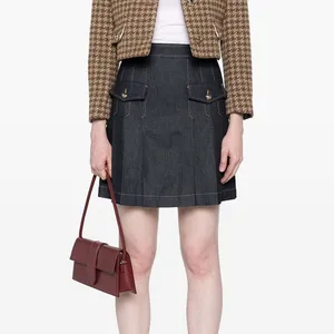 Clothing Manufacturers Custom Spring Summer Autumn Soft Mid-rise Pleated Ruffle Detail Cotton Denim Mini Skirt