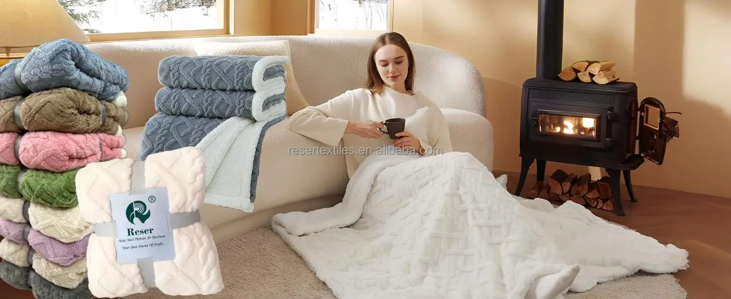 Ultra Soft 100% Polyester Knitted Reversible Double Sherpa Sided Winter Anti-Pilling Blanket Grey Buffalo Plaid Fluffy Thick