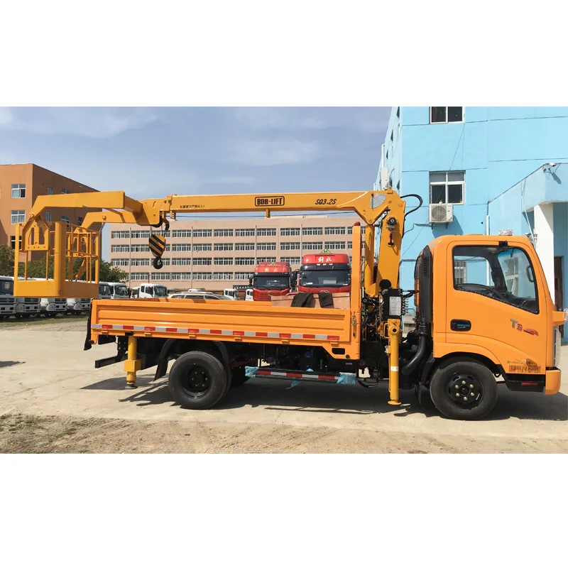 Dubai Pickup Truck Lift Mobile Basket Crane for Sale 2 Sections Telescopic Boom Dongfeng Engine 5T Rated Load 2050KG 20mpa 850MM