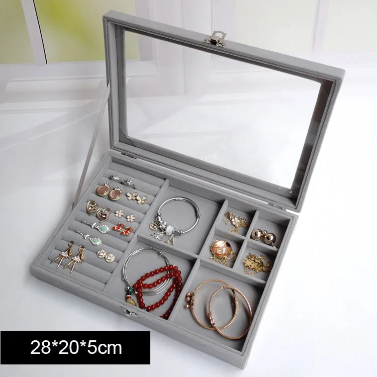 Modern Eco-Friendly Transparent Glass Jewelry Box Single-Tier Hinged Trinket Bejeweled Box for Living Room