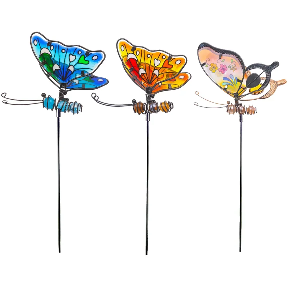  Farm Sets 3 Pack Home Metal Glass Butterfly  Stake colorful