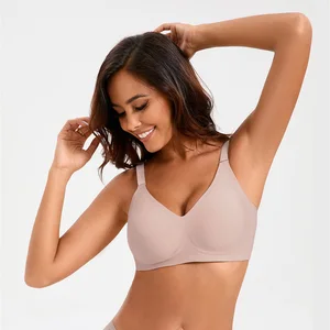 New Trend No Underwire Full Coverage Nylon Spandex Lady V Neck Full Support Push up Seamless Sport Padded Smoothing Bra