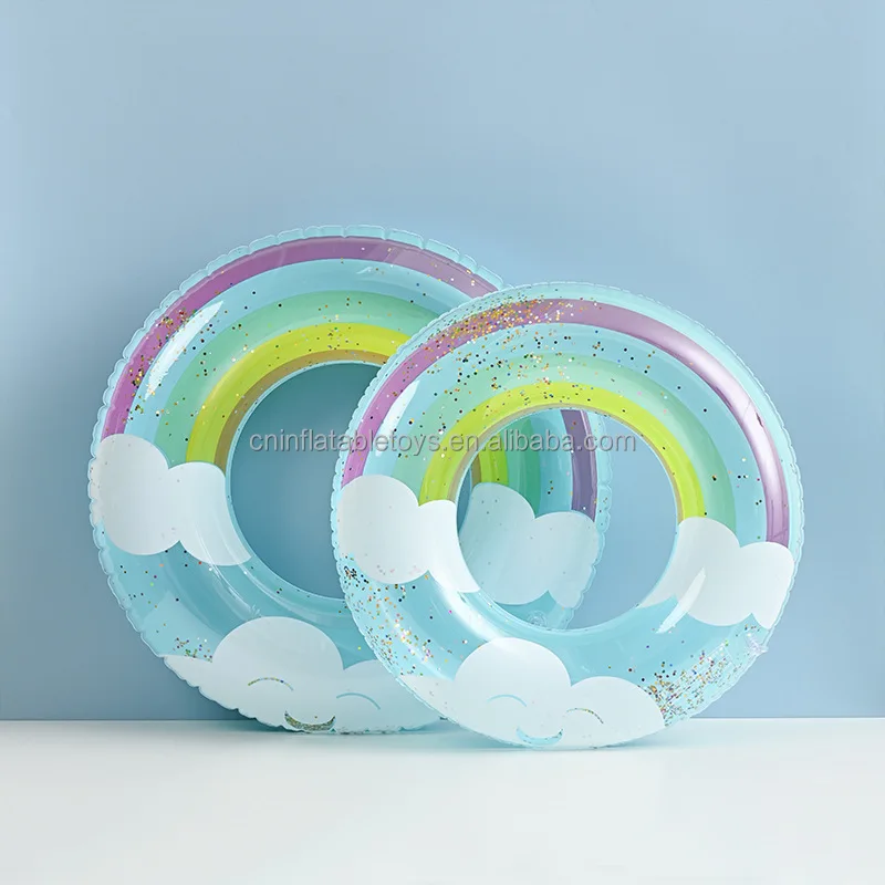 New Customizable Thickened PVC Inflatable Swimming Rings Sequins Clouds Rainbow Pink Blue Armpit Rings for Kids Sports Camping