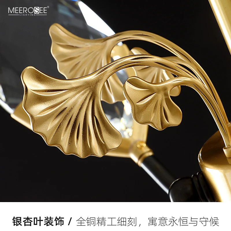 Meerosee K9 Crystal Light with Multi Faceted Cutting Copper Gingko Leaf Decoration Chandeliers Crystal 2020 MD86814