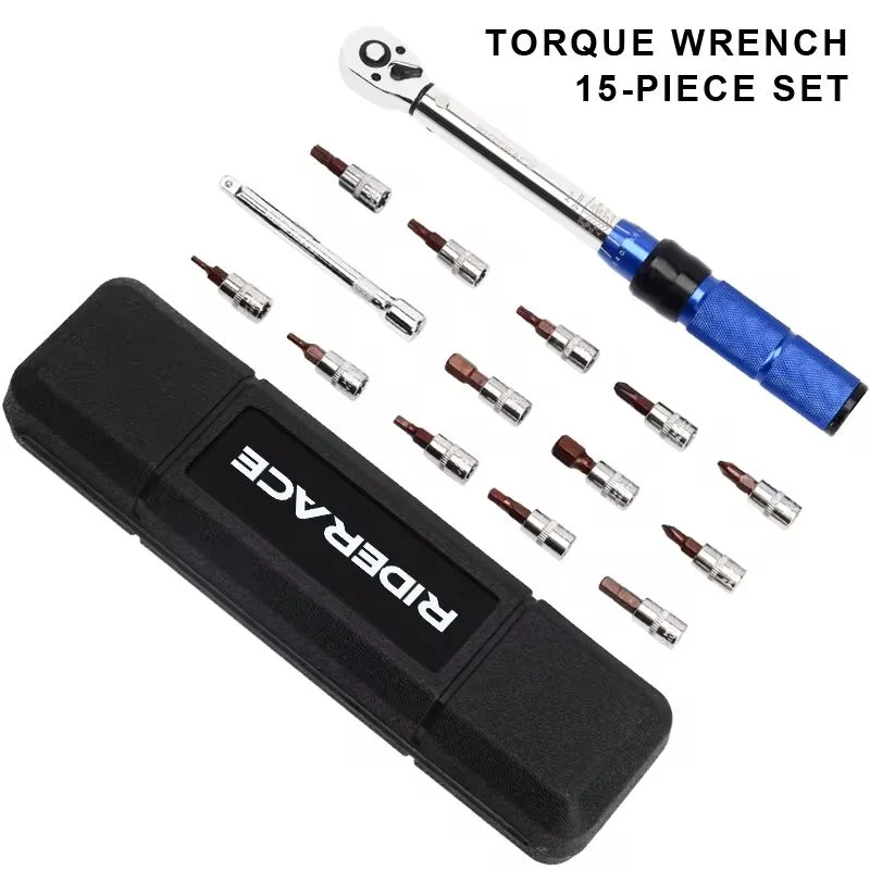 Torque Wrench Set 15Pcs 1/4" 2-24Nm Dual Direction Bike Allen Key Tool Socket Spanner Professional Bicycle Motorcycle Repair Kit