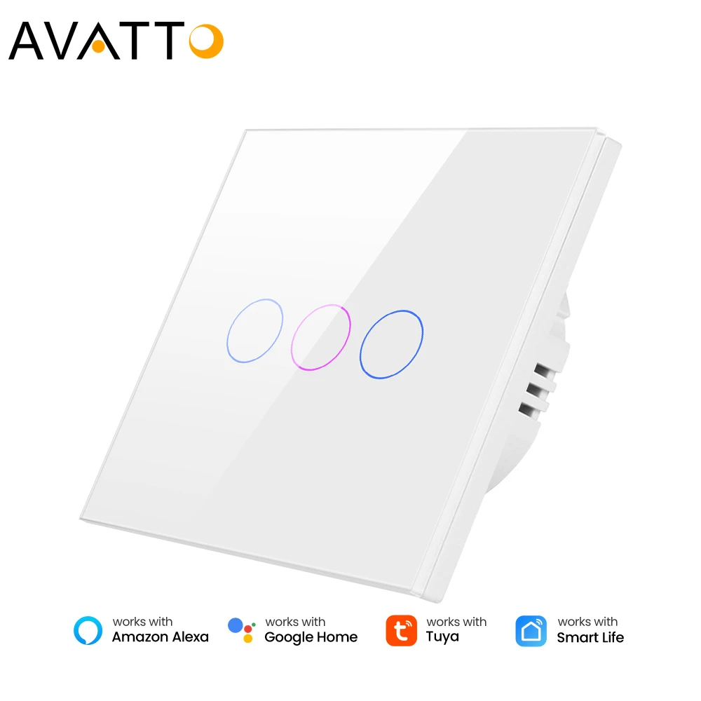 Avatto Home Smart Tuya Wifi Wall Switch Led Light Touch Switch Glass