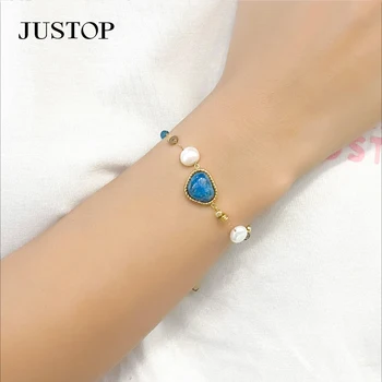 New Natural Stone Heart Crystal Hand Crafted Bracelet Jewelry Crystal Beaded Bracelet With Stainless Steel
