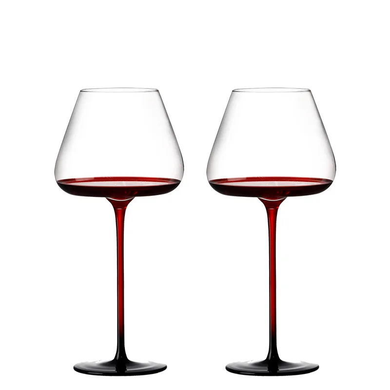 Wedding Use Unique Glassware Hand Blown Red Wine Glasses Waveform Bottom  Crystal Black Stem Red Burgundy Wine Glass Goblet