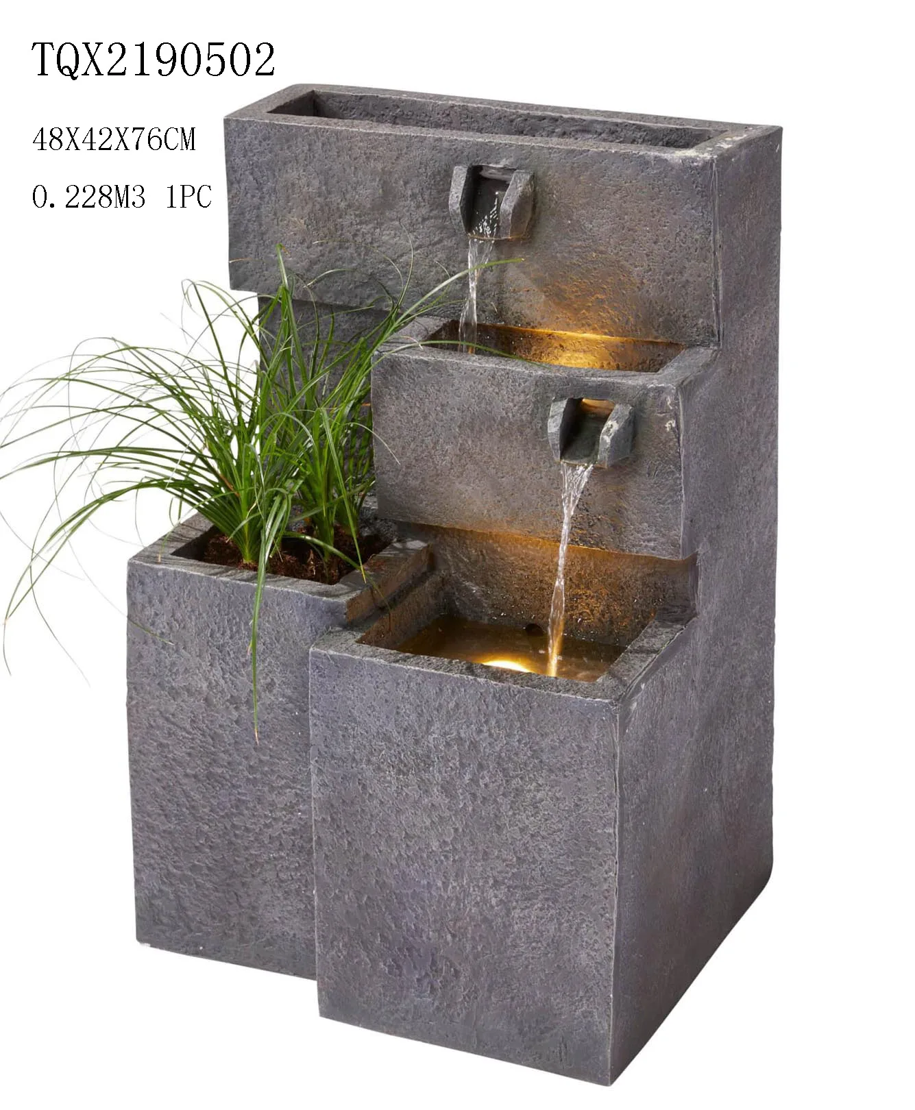 Resin Modern Solar Outdoor Rockery Trunk Garden Fountain With Led Light ...