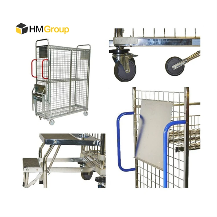 Multi Tier Rolling Portable Strong Large Strong Warehouse Trolley Industrial Order Picking Carts  with Ladder