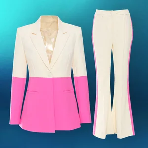 Fashion New Professional Suit One-button Color Matching Ladies Suit Flared Pants Suit Two-piece