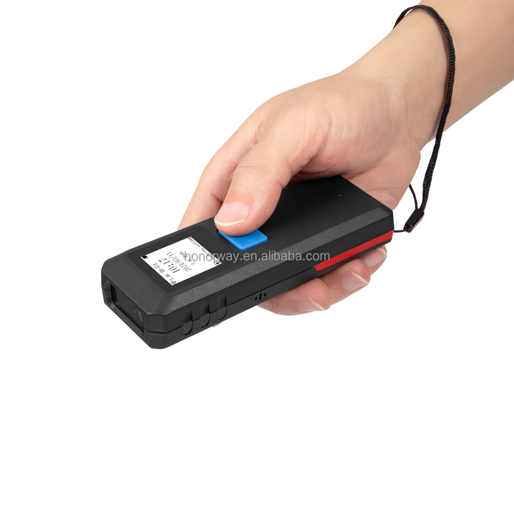 Blue Tooth 2.4GHz Wireless 1D 2D Portable Mini Barcode Scanner with Display and Memory