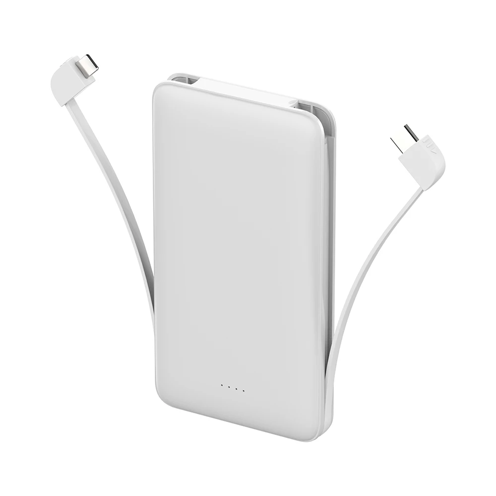 Built-in 2-cable Power Bank 10000mAh 10W Fast Charging Portable Charger with Power Display Ultra-thin Black/White RSQ3-Ultra