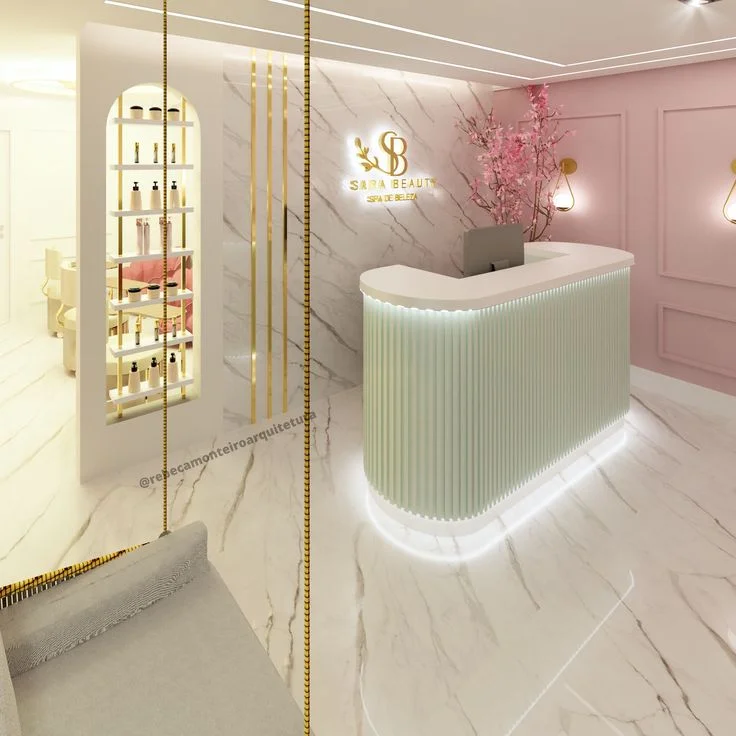 Customized U-Shaped Modern Reception Desk for Beauty Nail Salon Wood Front Counter with Logo